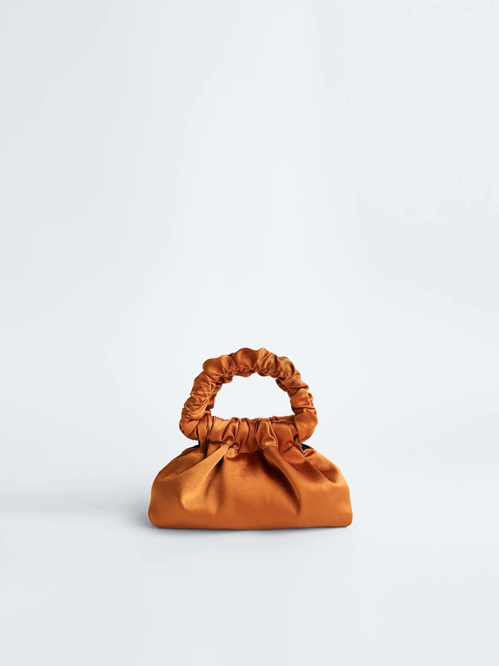 Satin Ruched Top-Handle Bag in Copper